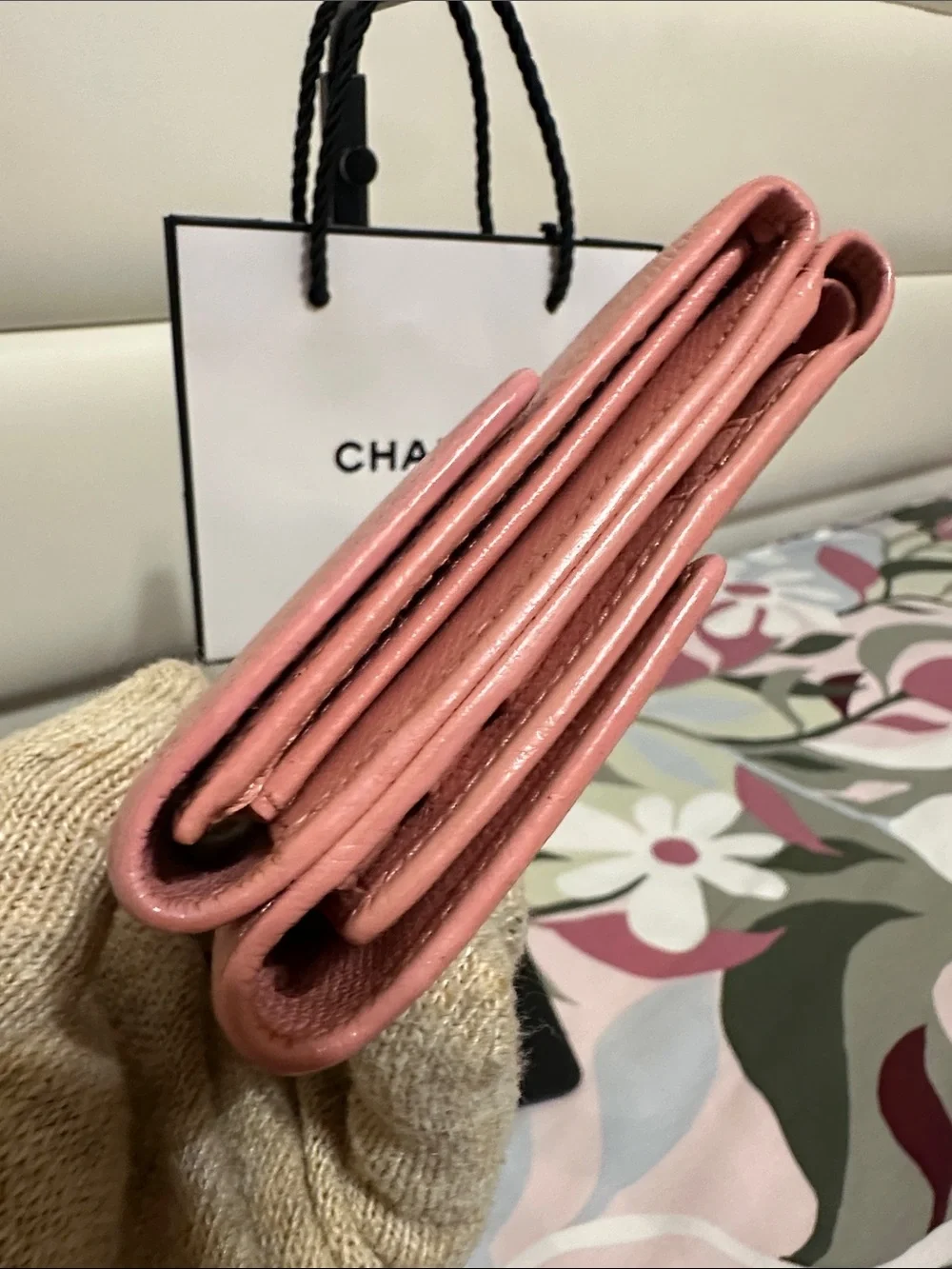 Chanel Compact Trifold Wallet in Pink Calfskin Leather